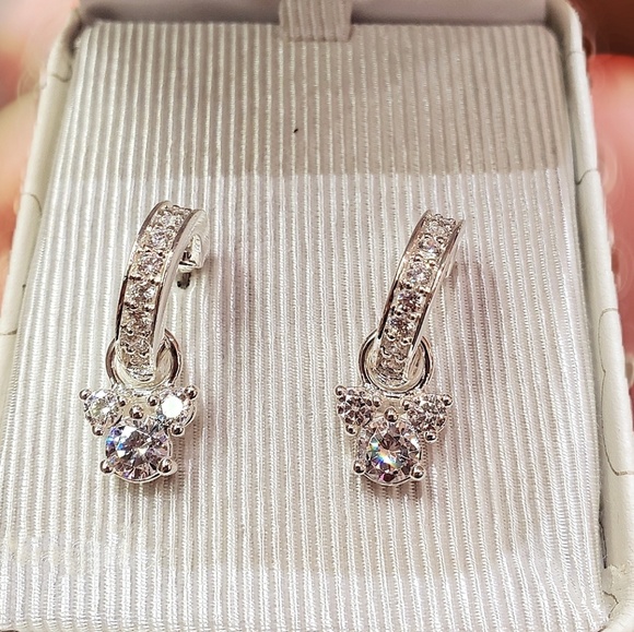 Disney Jewelry - DISNEY PARKS 925 CRYSTAL MICKEY HOOP EARRINGS